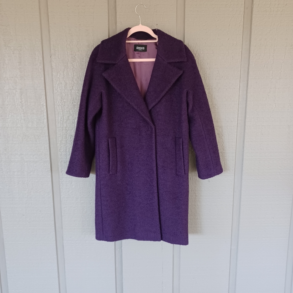 EMME Marella Women Boucle Coat Size M Wool Blend Long Sleeve Pockets In Purple